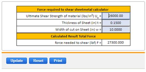 sheet metal shearing force calculation|sheet metal shear strength calculator.